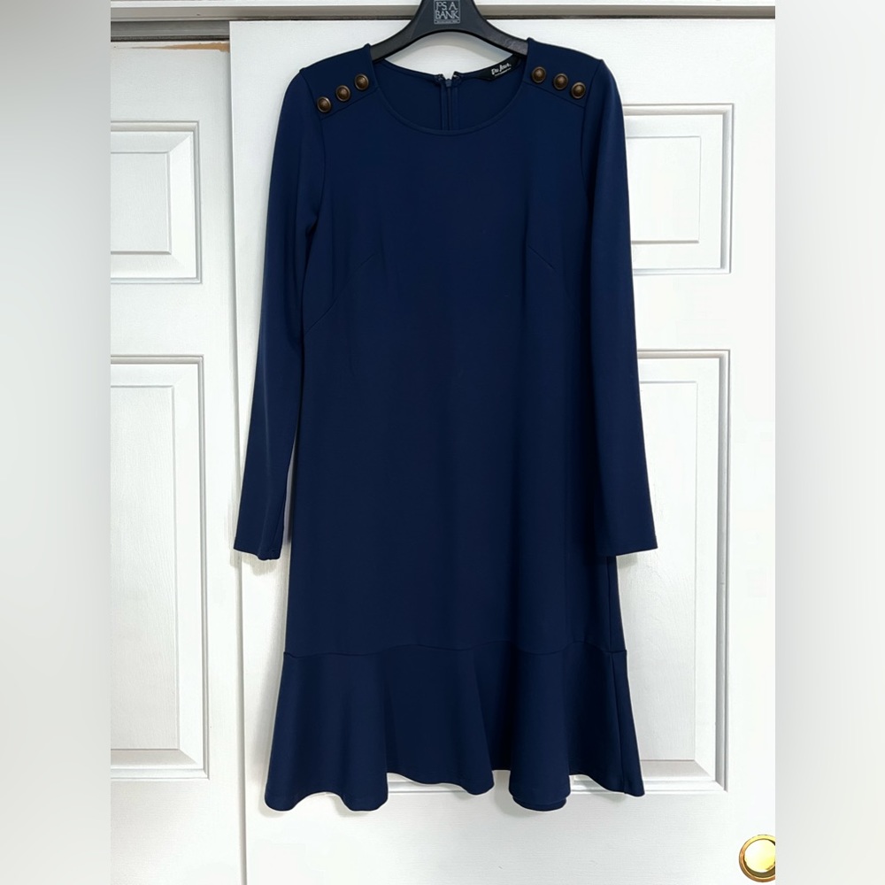 Du Jour Women Navy Blue Casual Dress with Button Accents M